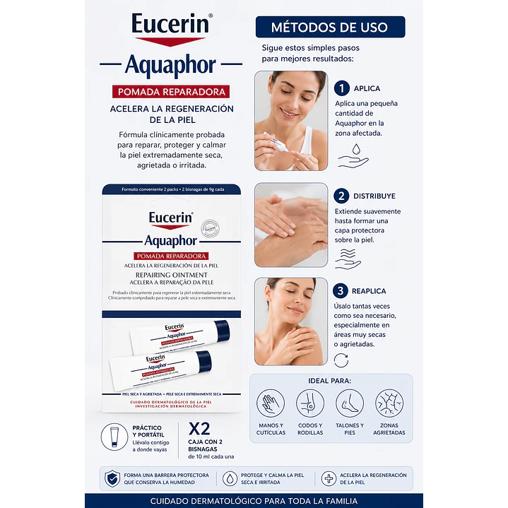 Eucerin Aquaphor Pomada Reparadora 10 ml Caja x2 6