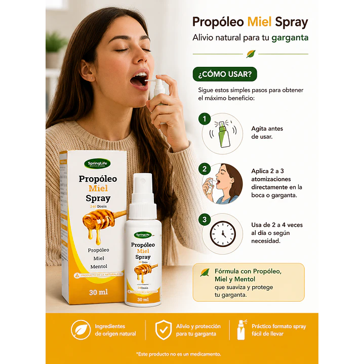 Propoleo Miel Spray Springlife Alivio Garganta 30 Ml  3