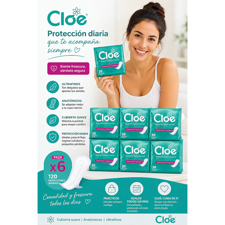 Cloe Protectores Diarios Ultrafinos Anatomicos X20u Pack X6 4