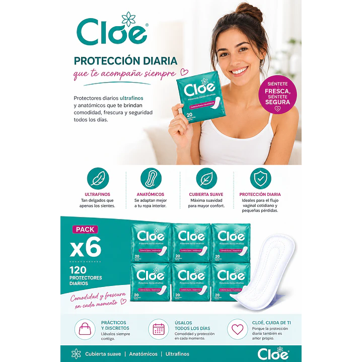 Cloe Protectores Diarios Ultrafinos Anatomicos X20u Pack X6 5