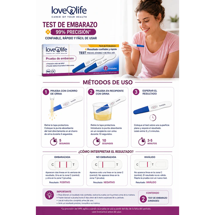 Test De Embarazo Love & Life 99% Precisión Caja X2 Unidades 4