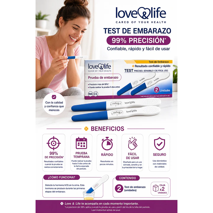 Test De Embarazo Love & Life 99% Precisión Caja X2 Unidades 3