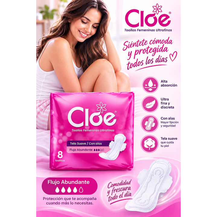 Cloe Toallas Higiénicas Ultrafinas Con Alas Flujo Abund X8 Pack X6 3