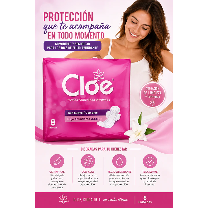 Cloe Toallas Higiénicas Ultrafinas Con Alas Flujo Abund X8 Pack X6 4