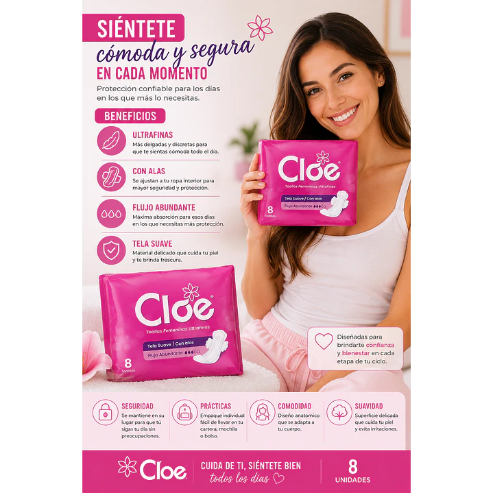 Cloe Toallas Higiénicas Ultrafinas Con Alas Flujo Abund X8 Pack X6 5