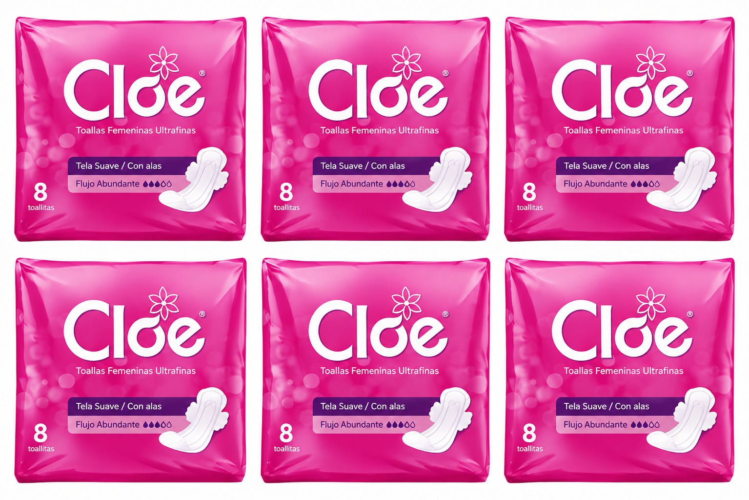 Cloe Toallas Higiénicas Ultrafinas Con Alas Flujo Abund X8 Pack X6