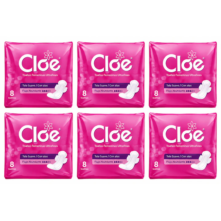 Cloe Toallas Higiénicas Ultrafinas Con Alas Flujo Abund X8 Pack X6 1