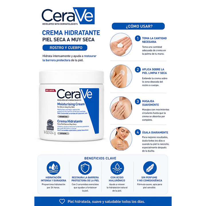 Crema Corporal Cerave Hidratante Piel Seca A Muy Seca 454 G 4