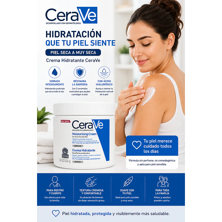 Crema Corporal Cerave Hidratante Piel Seca A Muy Seca 454 G 3