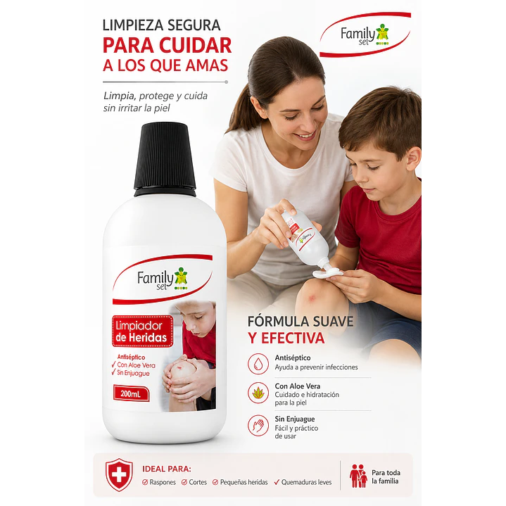 Limpiador Heridas Family Set Antiseptico Sin Enjuage 200 Ml  3