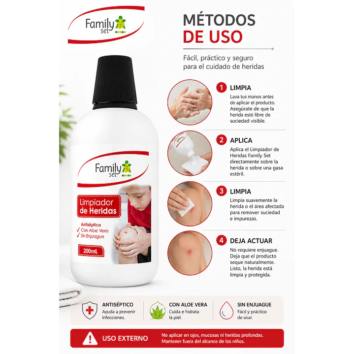 Limpiador Heridas Family Set Antiseptico Sin Enjuage 200 Ml  4