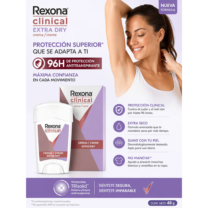 Rexona Clinical Extra Dry Desodorante Crema 96h 48Gr 4