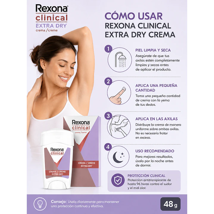 Rexona Clinical Extra Dry Desodorante Crema 96h 48Gr 5