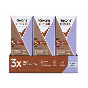 Rexona Clinical Extra Dry Desodorante Crema 96h 48Gr Pack X3