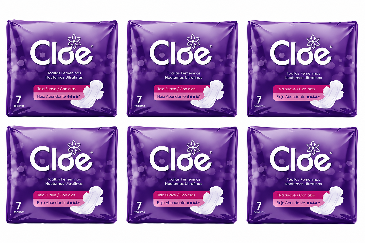 Cloe Toallas Higiénicas Nocturnas Ultrafina Con Alas X7 Unid Pack X6