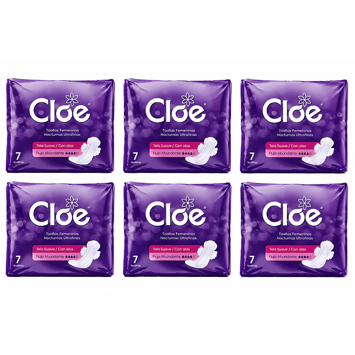 Cloe Toallas Higiénicas Nocturnas Ultrafina Con Alas X7 Unid Pack X6  1