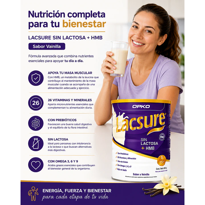 Lacsure Sin Lactosa + Hmb Sabor Vainilla 850 G 6