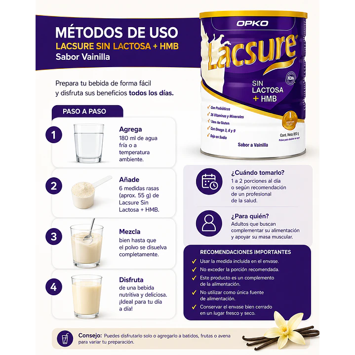 Lacsure Sin Lactosa + Hmb Sabor Vainilla 850 G 5