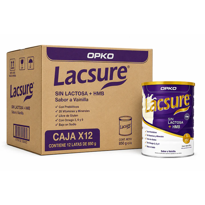 Lacsure Sin Lactosa + Hmb Sabor Vainilla 850 G Caja X12 1