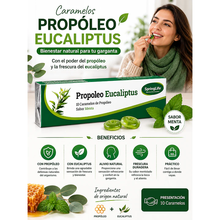 Caramelo Propoleo Eucaliptus Springlife 10 Unidades Caja X20 5