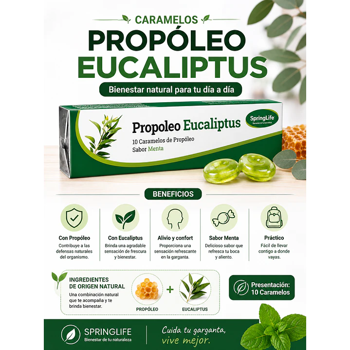 Caramelo Propoleo Eucaliptus Springlife 10 Unidades Caja X20 6