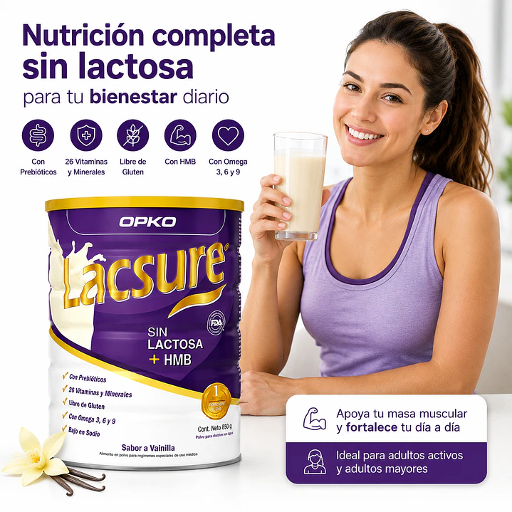 Lacsure Sin Lactosa + Hmb Sabor Vainilla 850 G Caja X6 5