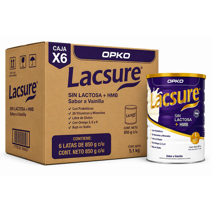 Lacsure Sin Lactosa + Hmb Sabor Vainilla 850 G Caja X6 1