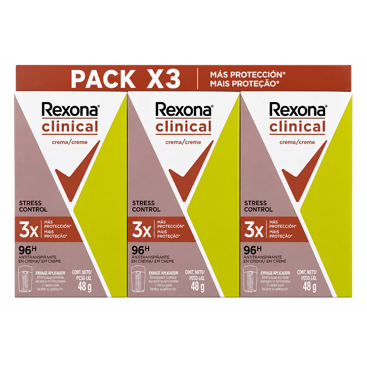 Rexona Clinical Mujer Desodorante Stress Control 96h 48Gr Pack X3 1