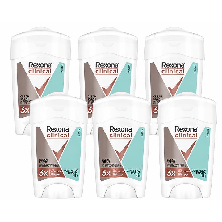 Rexona Clinical Desodorante en Crema Cleant Scent 96h 48Gr Pack X6 1