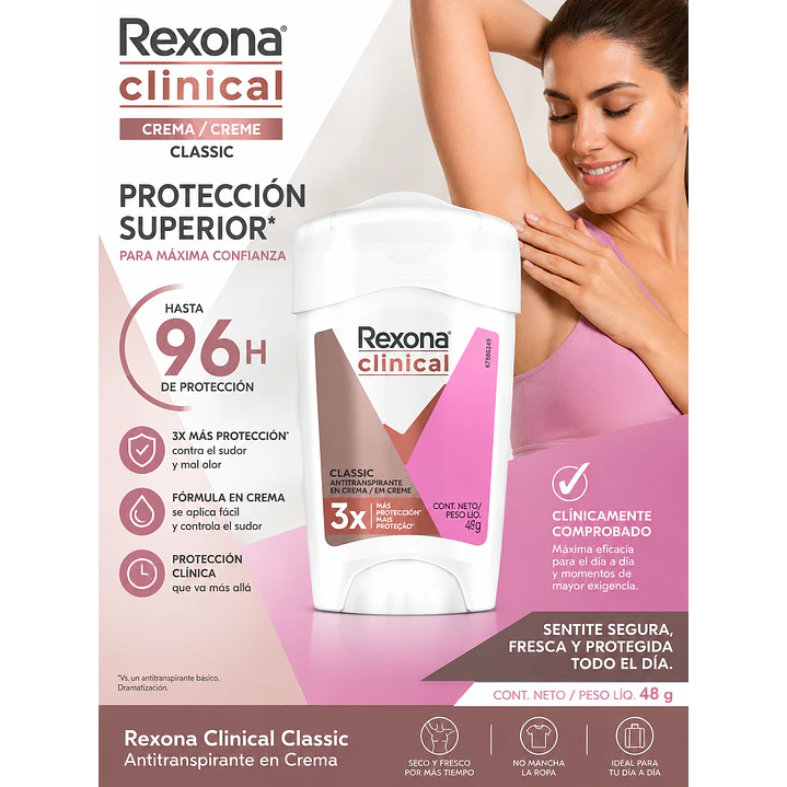 Rexona Clinical Classic Desodorante Crema 96h 48Gr 3