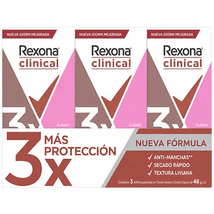 Rexona Clinical Classic Desodorante Crema 96h 48Gr Pack X3