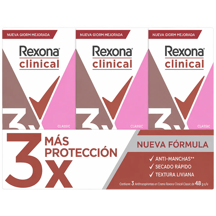 Rexona Clinical Classic Desodorante Crema 96h 48Gr Pack X3 1