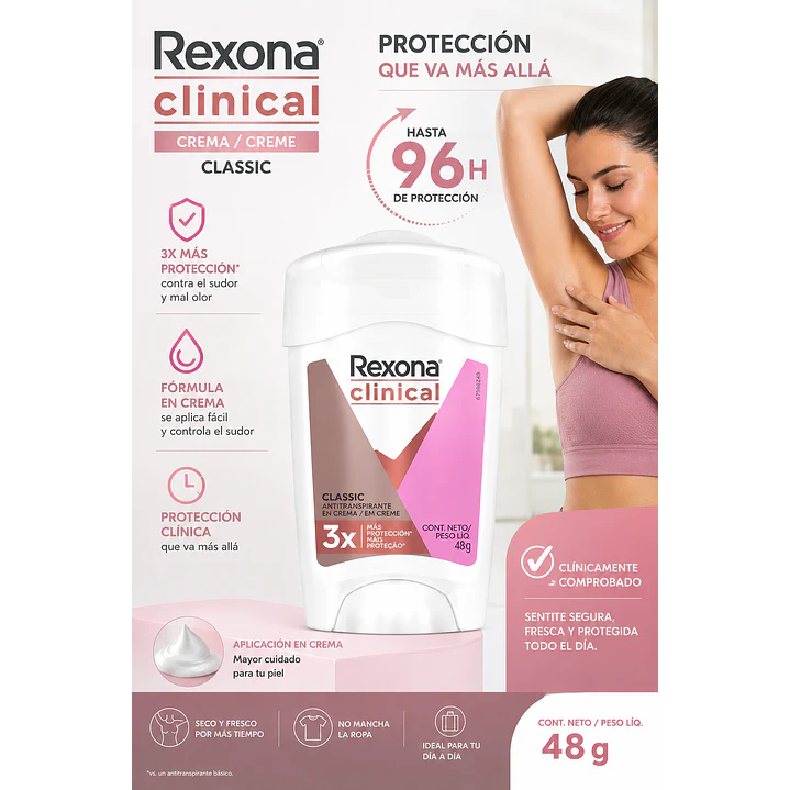 Rexona Clinical Classic Desodorante Crema 96h 48Gr Pack X6 6