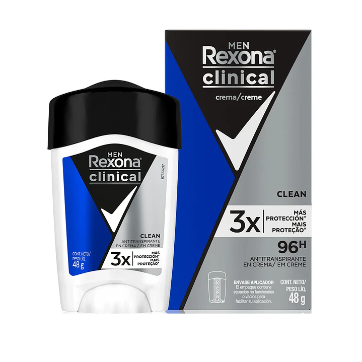 Rexona Clinical Men Desodorante En Crema Clean 96h 48Gr Pack X3 3