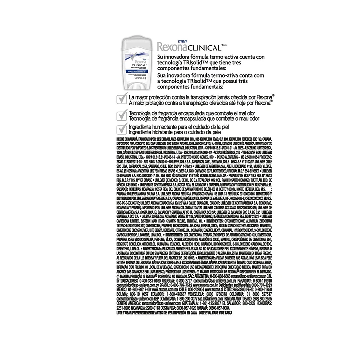 Rexona Clinical Men Desodorante En Crema Clean 96h 48Gr Pack X3 7