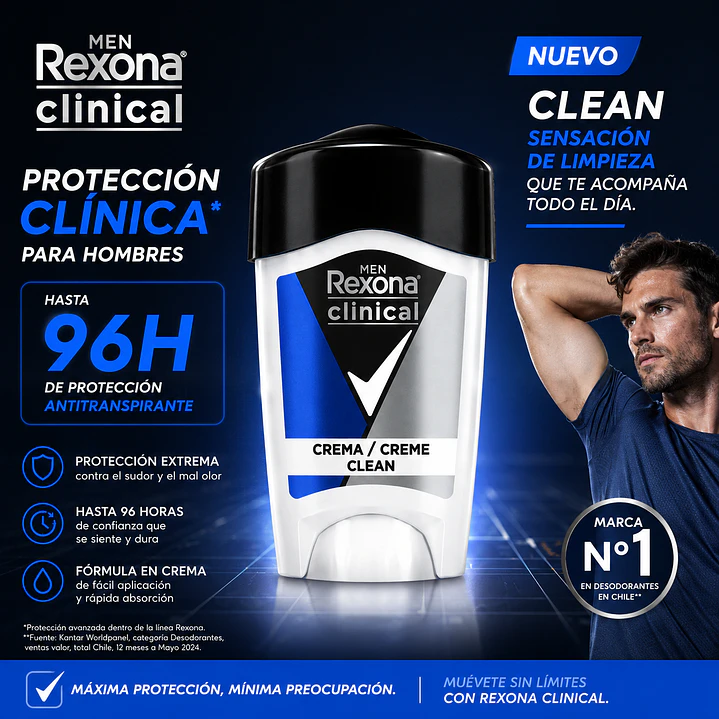 Rexona Clinical Men Desodorante En Crema Clean 96h 48Gr Pack X3 4