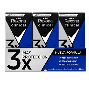 Rexona Clinical Men Desodorante En Crema Clean 96h 48Gr Pack X3