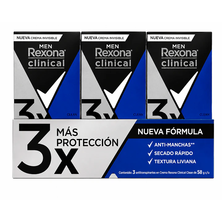 Rexona Clinical Men Desodorante En Crema Clean 96h 48Gr Pack X3 1