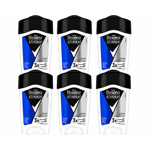 Rexona Clinical Men Desodorante En Crema Clean 96h 48Gr Pack X6