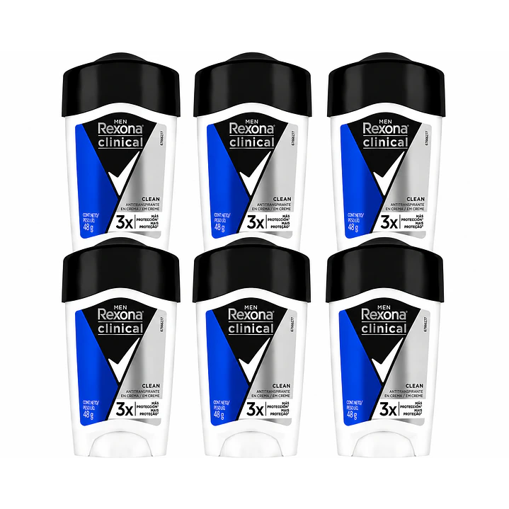 Rexona Clinical Men Desodorante En Crema Clean 96h 48Gr Pack X6 1