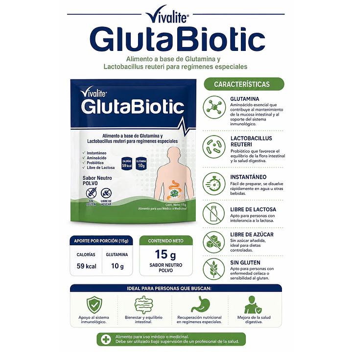Vivalite GlutaBiotic Restaurador Intestinal 15Gr Pack X3 5