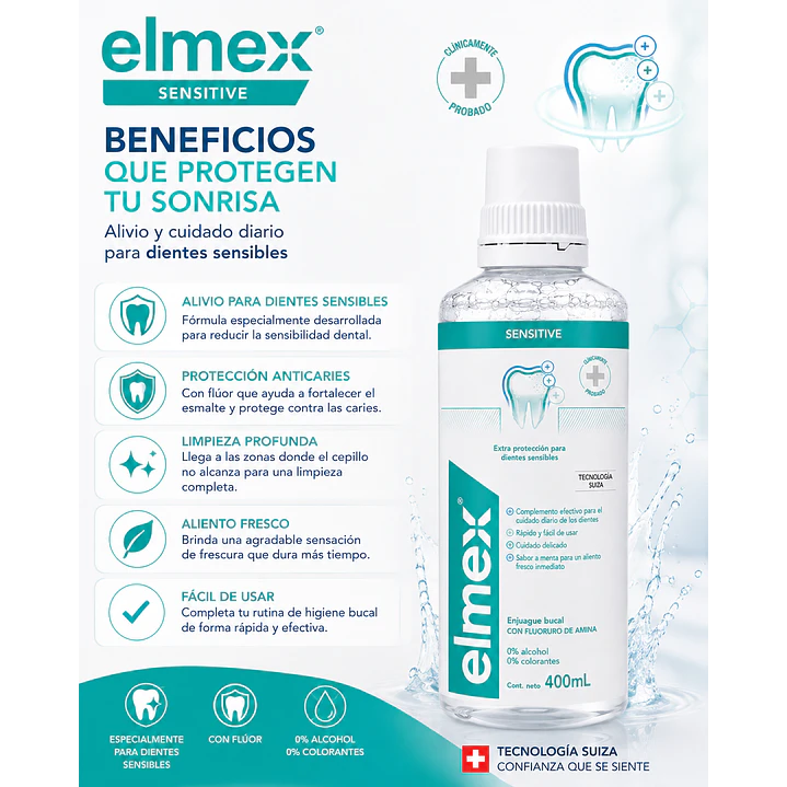 Elmex Sensitive Enjuague Bucal con Flúor 400 Ml 4
