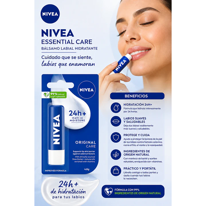  Balsamo Labial Nivea Essential Care Hidratante 4,8 G 3