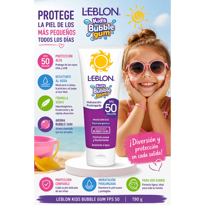 Bloqueador Solar Leblon  Kids Bubble Gum 190G  Fps 50  2