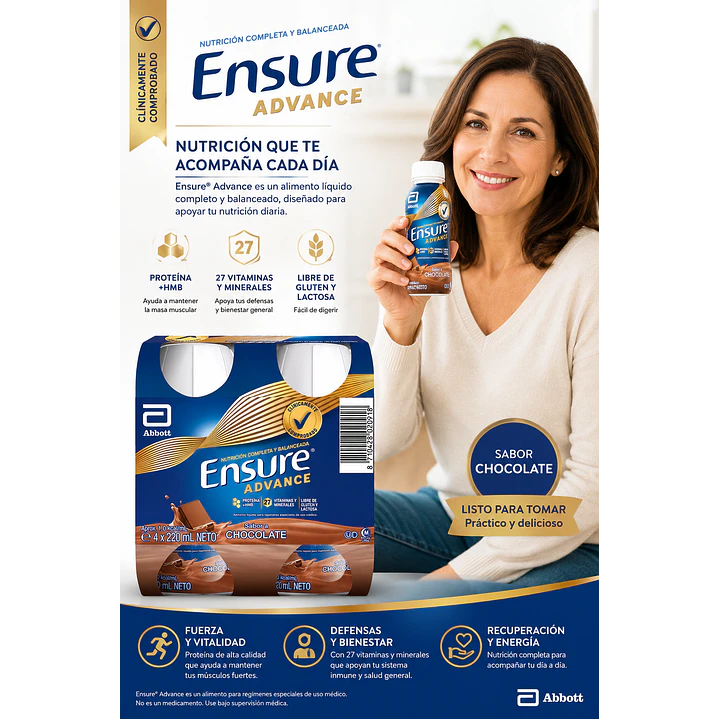 Ensure Advance Liquido Chocolate 220ml Pack x4 3