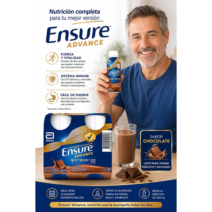 Ensure Advance Liquido Chocolate 220ml Pack x4 5
