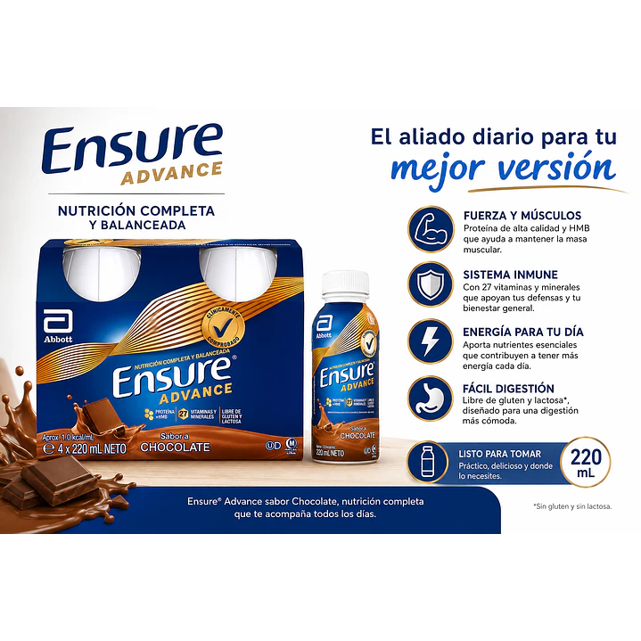 Ensure Advance Liquido Chocolate 220ml Pack x4 4