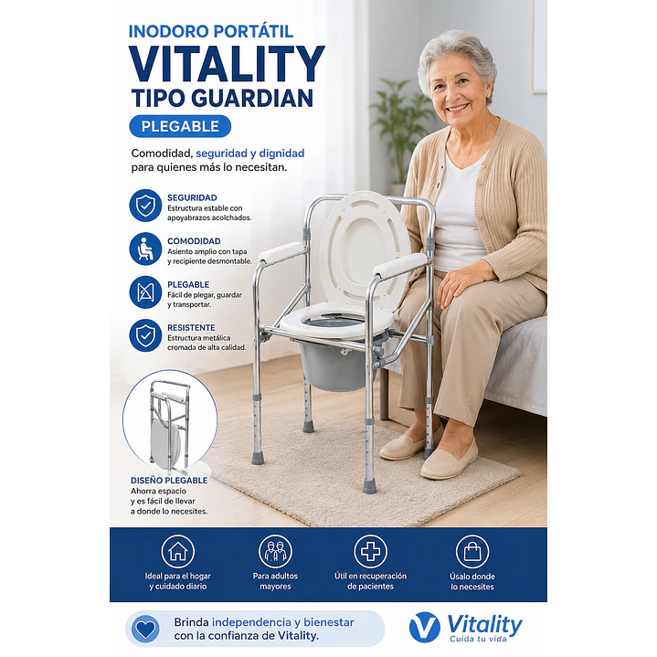 Inodoro Cromado Vitality Tipo Guardian Baño Portatil Plegable 3
