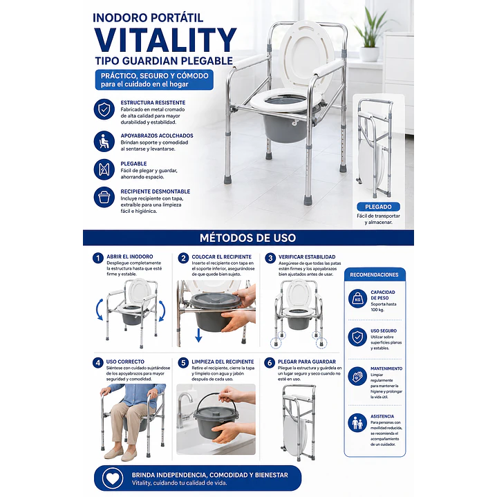 Inodoro Cromado Vitality Tipo Guardian Baño Portatil Plegable 4