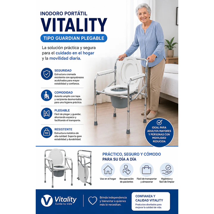 Inodoro Cromado Vitality Tipo Guardian Baño Portatil Plegable 5